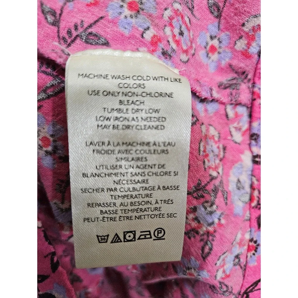 Free People M Pink Floral Peasant Blouse 100% Cotton Puff Sleeve Boho Cottagecor